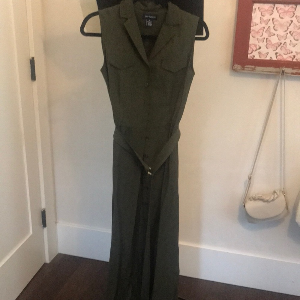 Dark Green Long Button Down Chic Dress size 4 Ann Taylor